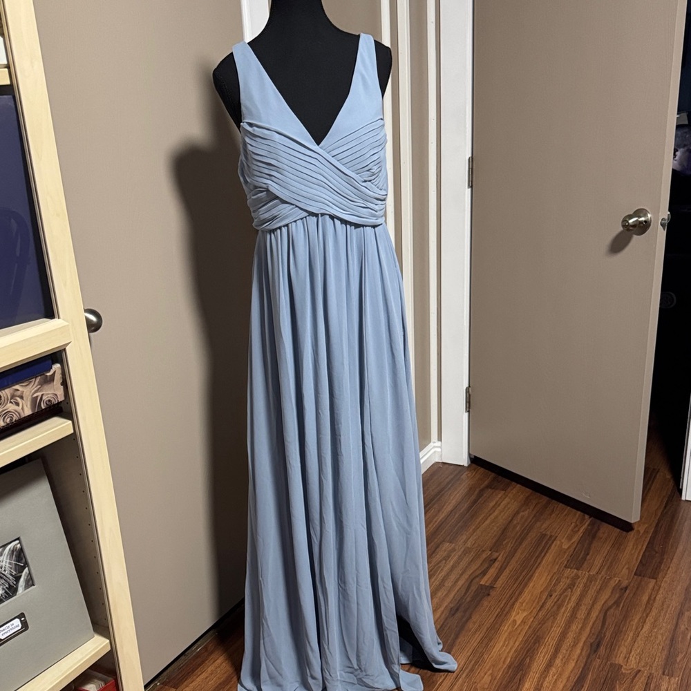 Birdy Grey Dusty Blue Sleeveless Pleated Wrap Maxi Dress